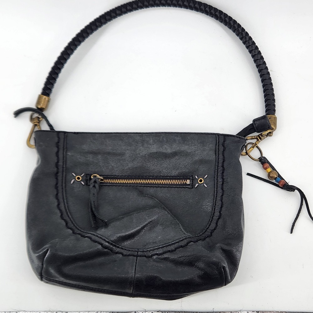 The Sak Leather Shoulder Bag Black Hobo Purse‎ Braided Strap 12 Inch